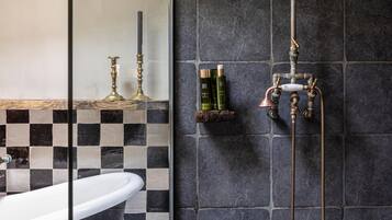 Hair dryer, towels, soap