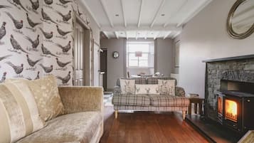 TV, fireplace, DVD player, books