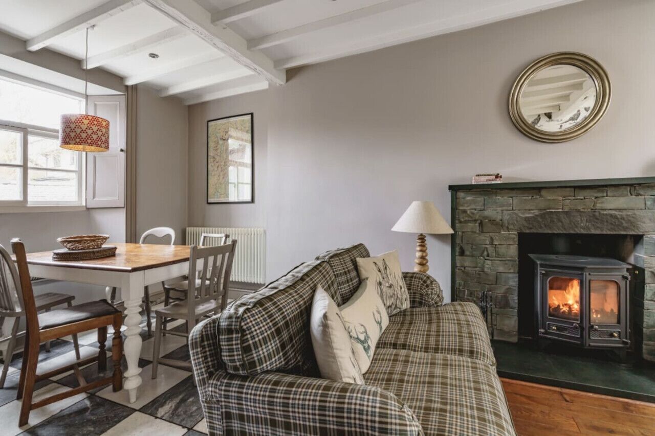 TV, fireplace, DVD player, books