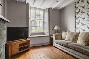 TV, fireplace, DVD player, books