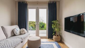 智能電視、壁爐、書籍