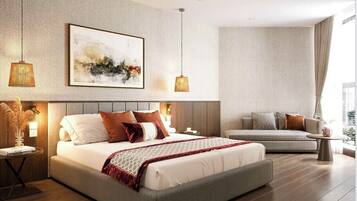 1 bedroom, Egyptian cotton sheets, premium bedding, down duvets