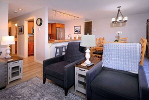 TV, fireplace, offices