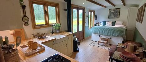 Cabin | Private kitchen | Fridge, stovetop, electric kettle