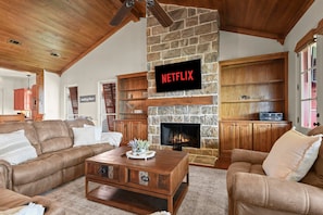 TV, fireplace, offices