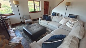 Smart TV, caminetto, lettore DVD, libri