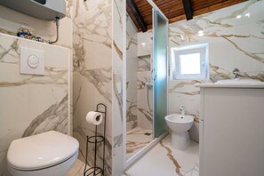 Apartment (One Bedroom Apartment with Terrace) | Badezimmer | Dusche, Handtücher