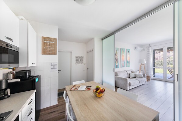 Apartment | Private kitchen | Full-size fridge, microwave, oven, stovetop