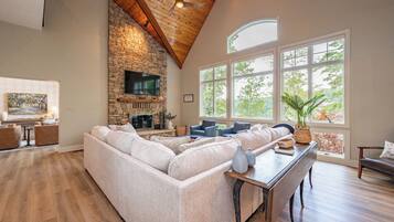 Smart TV, fireplace, DVD player, foosball