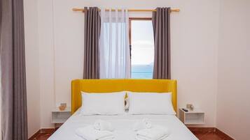 Doppia panoramica, vista oceano | Biancheria da letto di alta qualità, copriletto in piuma