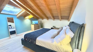 Departamento de lujo, 1 cama King size y sofá cama, hidromasaje, vista al mar | 1 habitación, ropa de cama de alta calidad y camas Select Comfort