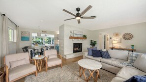 Smart TV, fireplace, table tennis, books