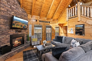 Smart TV, fireplace, table football