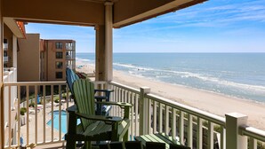 A balcony with a view of the beach and ocean. - "Beach Blessing" -Oceanfront Fun | Balcony (North Topsail Beach)