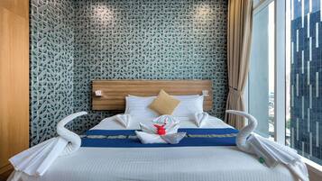 Individually decorated, individually furnished, desk, laptop workspace