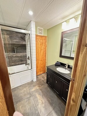 Shower, towels, soap, shampoo
