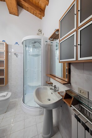Apartment | Bathroom | Shower, free toiletries, hair dryer, towels