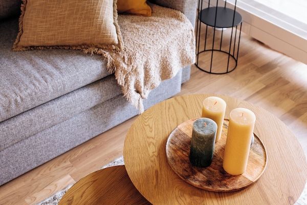 Standard-Apartment, 1 Queen-Bett und Schlafsofa, Nichtraucher, Küche | Wohnzimmer | 55-Zoll-Flachbildfernseher mit Kabelempfang, Fußbodenheizung