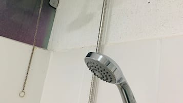 Shower, towels, soap, shampoo