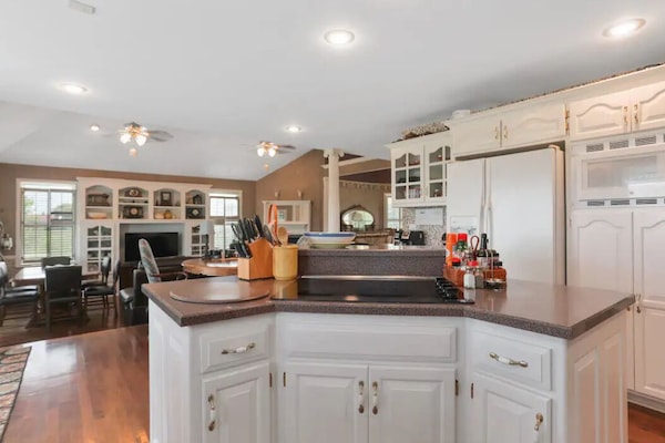 Een magnetron, een oven, een kookplaat, een vaatwasser