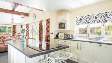 Microwave, dishwasher, toaster, cookware/dishes/utensils