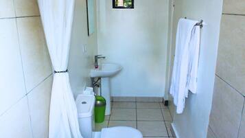 Shower, free toiletries, hair dryer, towels