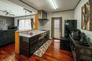 Apartment | Private kitchen | Full-size fridge, microwave, stovetop, toaster