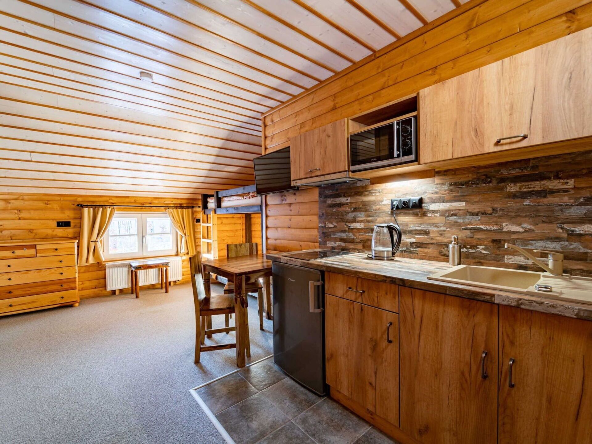 Microwave, dishwasher, highchair, dining tables