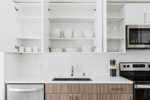 Fridge, microwave, oven, dishwasher