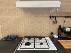 Fridge, oven, stovetop, coffee/tea maker