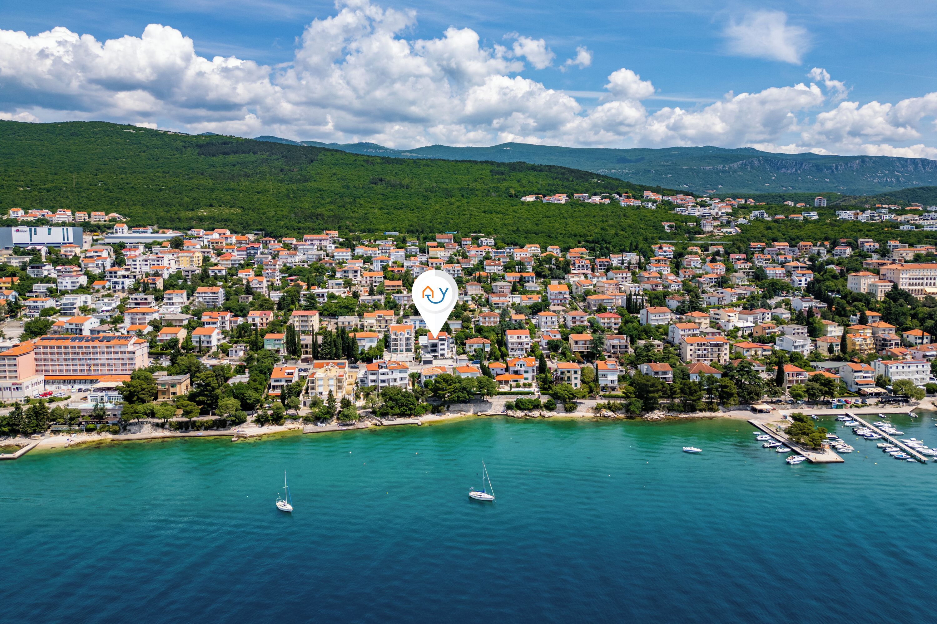 Family Apartment, Multiple Bedrooms, Sea Facing (Spacious Pool Apartment Crikvenica) | Aerial view