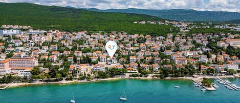 Family Apartment, Multiple Bedrooms, Sea Facing (Spacious Pool Apartment Crikvenica) | Aerial view