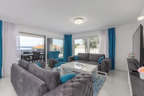 Family Apartment, Multiple Bedrooms, Sea Facing (Luxury Pool Apartment With Sea View) | Living area | Flat-screen TV - Luxury Pool Apartment With Sea View (Crikvenica)