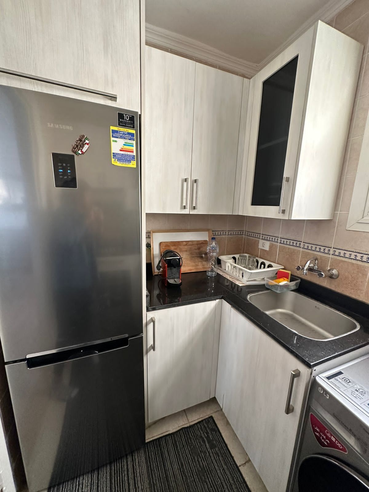 Fridge, microwave, oven, electric kettle