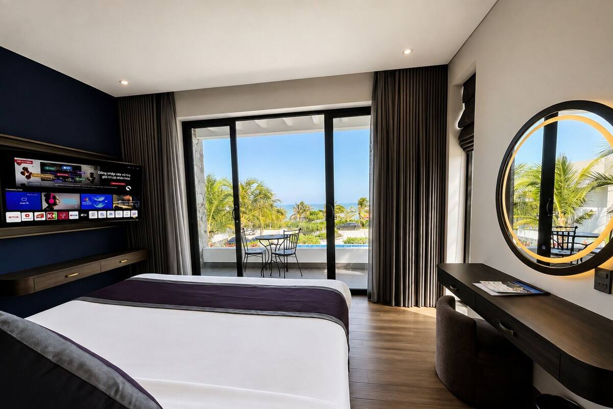 Azure Sand Retreat King Bed Ocean View | Desk, soundproofing, WiFi (free)