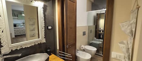 Douche, séchoir à cheveux, bidet, serviettes fournies