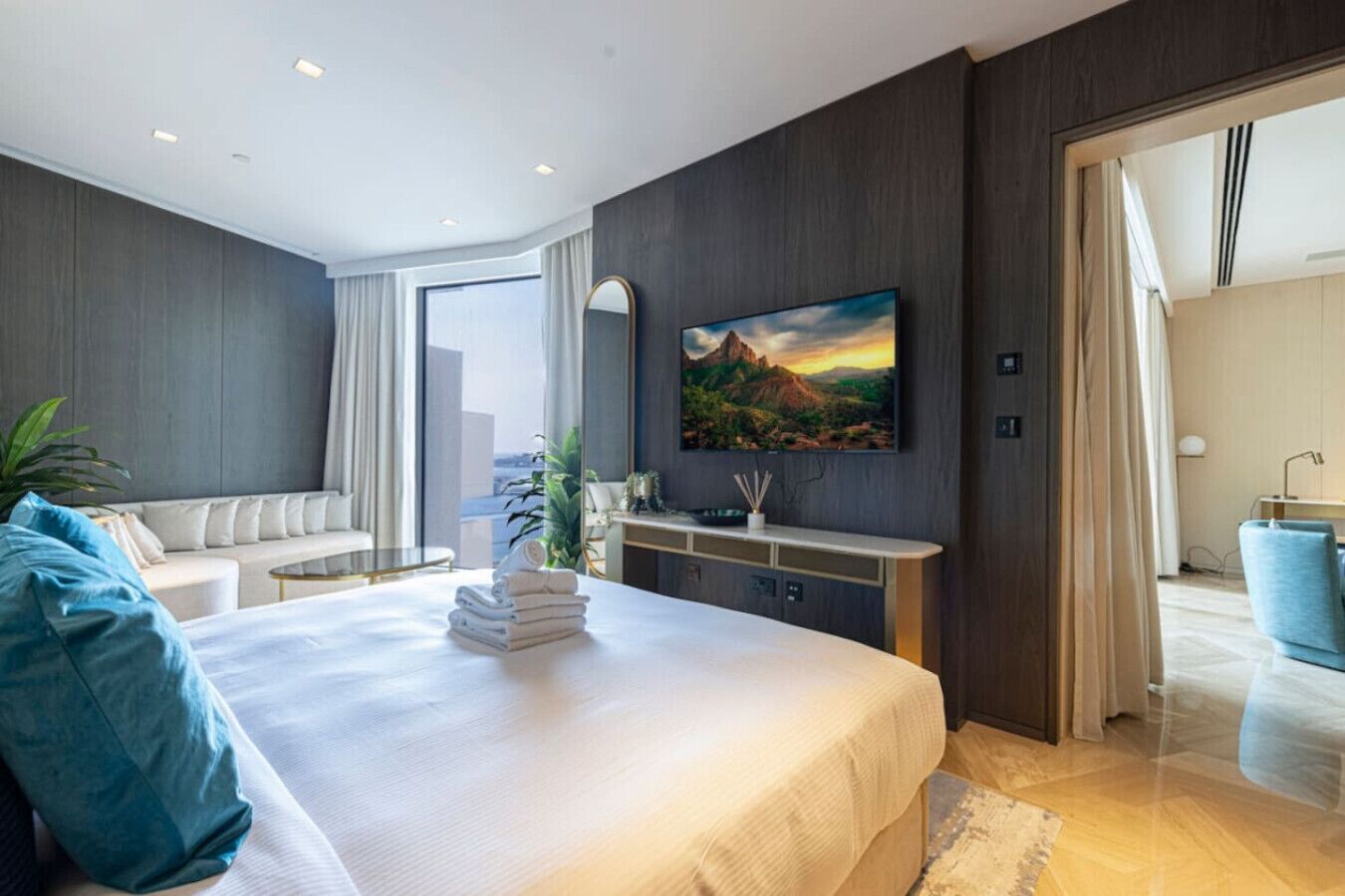 1 bedroom, desk, iron/ironing board, travel cot