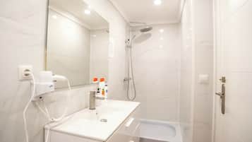 Shower, free toiletries, hair dryer, towels