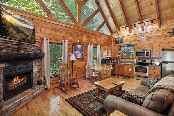 TV, fireplace, foosball