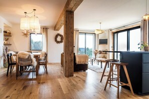 TV, fireplace, books, offices