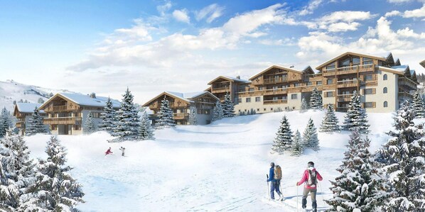 Exterior - 80m from ski slopes, 2nd floor, view mountain, balcony, parking, tv, ski locker, 50m², Les Saisies (Hauteluce)