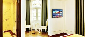 Deluxe Double Room, City View | Premium bedding, memory-foam beds, desk, laptop workspace - GRAD Gold Luxury Hotel (Tu Son)