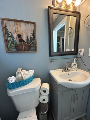 Shower, hair dryer, towels, soap - Private Lakeside home on Hartwell Lake. Deep water dock. Huge views. Pets ok. (Townville)