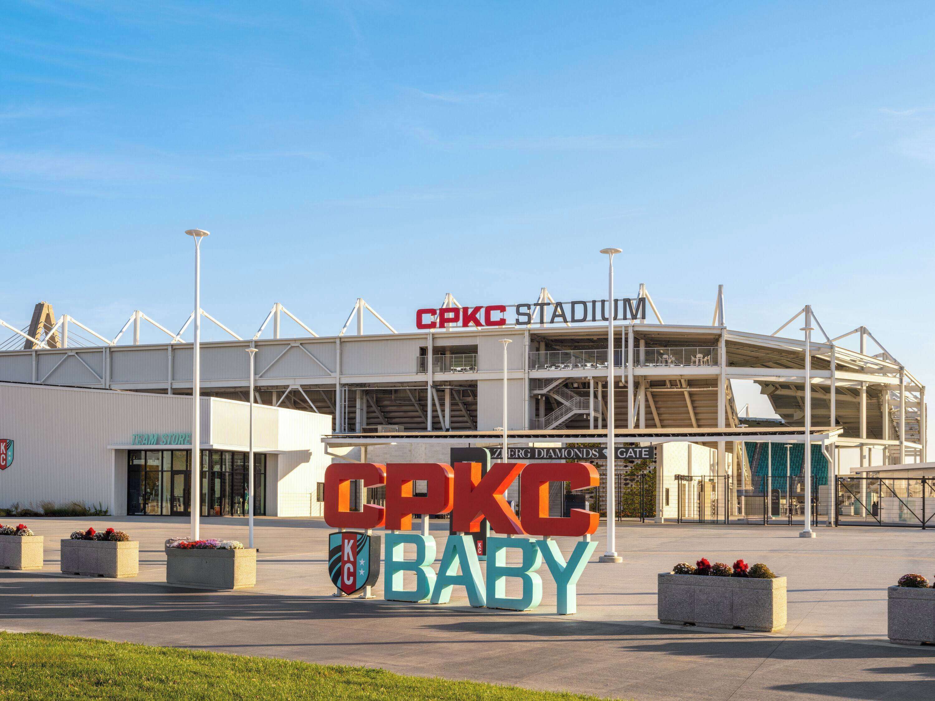 A stadium with the CPKC BABY logo in the foreground.