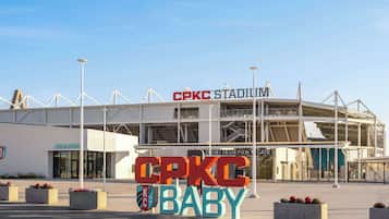 A stadium with the CPKC BABY logo in the foreground.