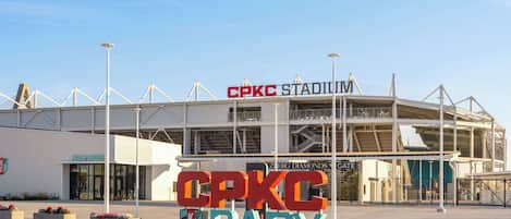 A stadium with the CPKC BABY logo in the foreground.