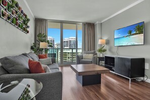 Comfort Condo, 1 King Bed with Sofa bed, Balcony, Ocean View | Living area - Spectacular Bay View 1bd 2baths in Grove (Miami)