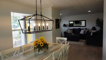 Smart TV, fireplace, foosball, table tennis