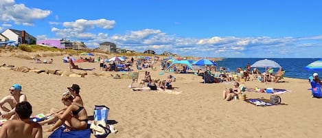 Chaises longues, serviettes de plage