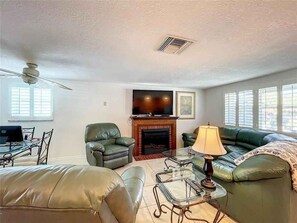 Comfort Duplex, Lakeside | Living area - Enjoy Sunset with Dolphin and Manatee (Hudson)